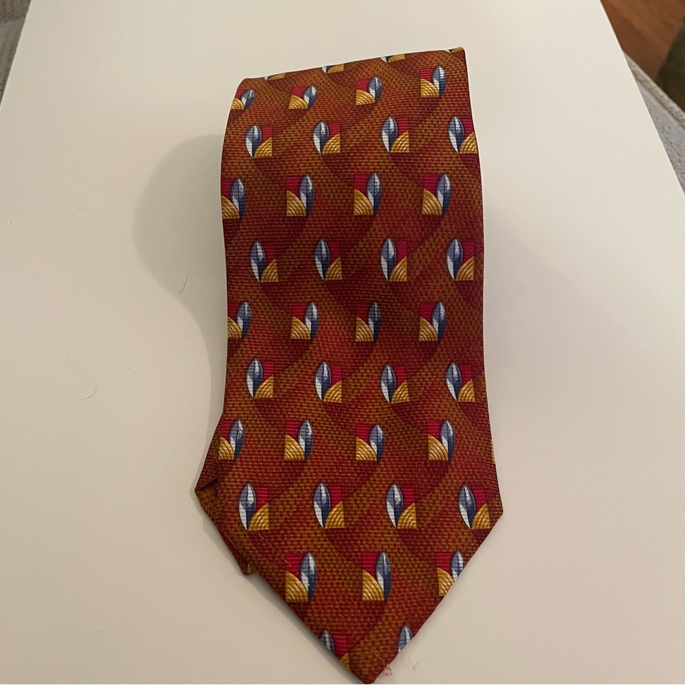 Ermenegildo Zegna‎ Tie Rust/Red/Blue/Gold Italy 100% Silk 3.5x58